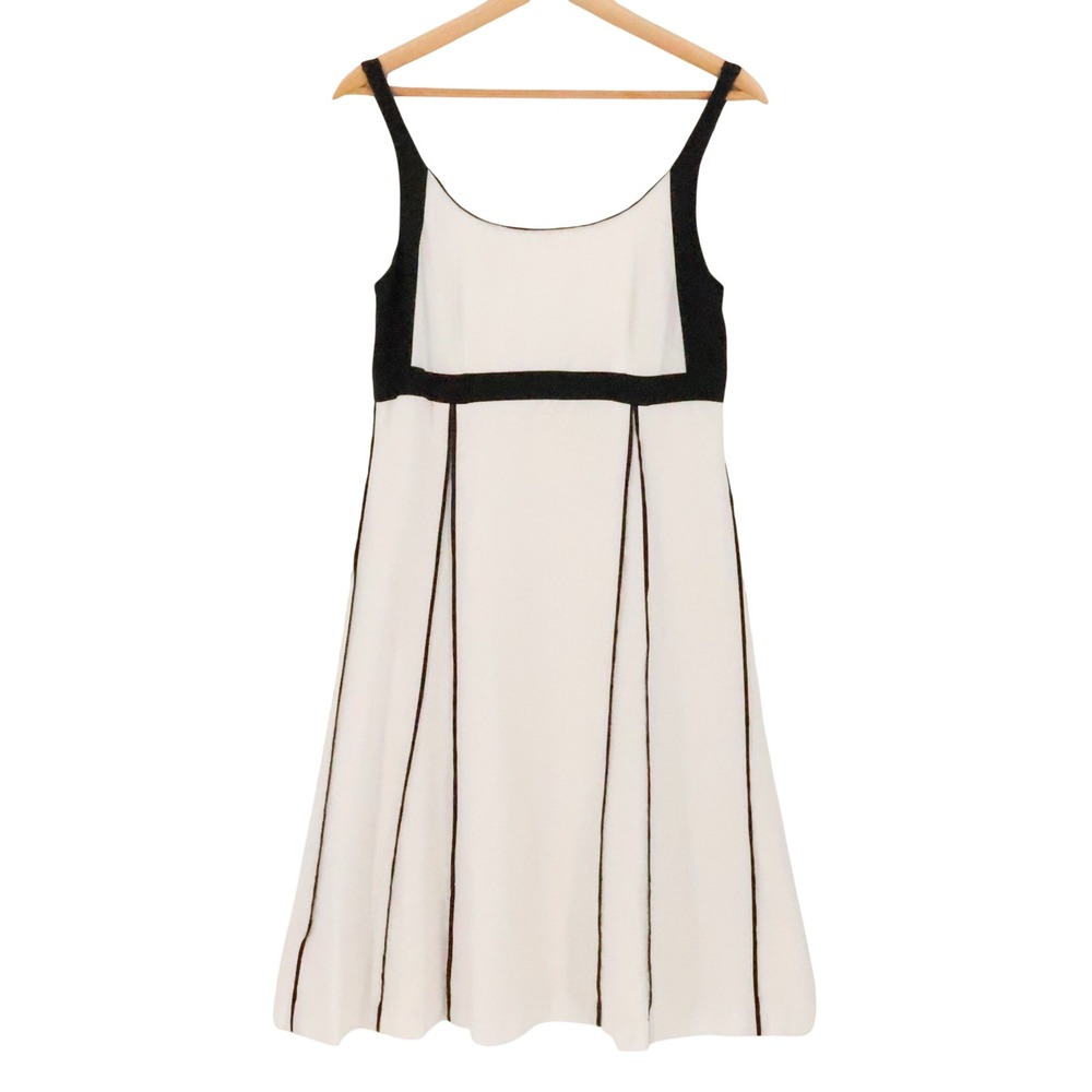 Yves Cossette Depeche Mode Linen Blend Dress Size 4 White Black Vintage 90s Y2K